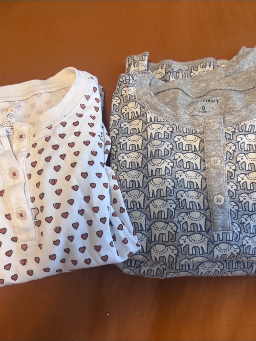Rabbit Skins White Heart and Gray Elephant Pajama Tops